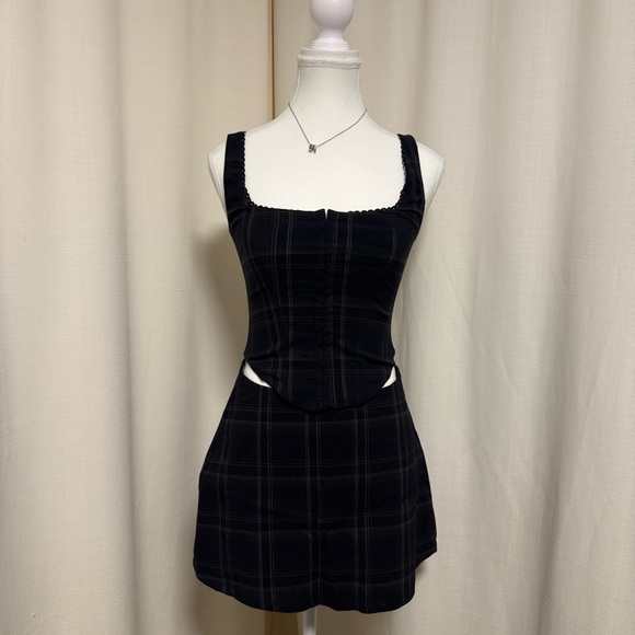 Garage Dresses & Skirts - GARAGE Navy Plaid Bustier + A-line skirt set